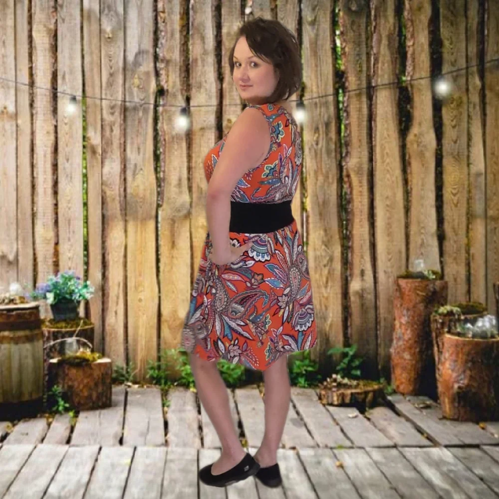 Apt 9 Paisley Dress Orange Coral Aqua Stretchy Pockets Loose Fit Casual D5 - Picture 12 of 13